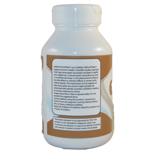 SlimCitrus: Green tea (500mg) and Lemon Juice extract (100 mg) 120 capsules/bottle - Image 2